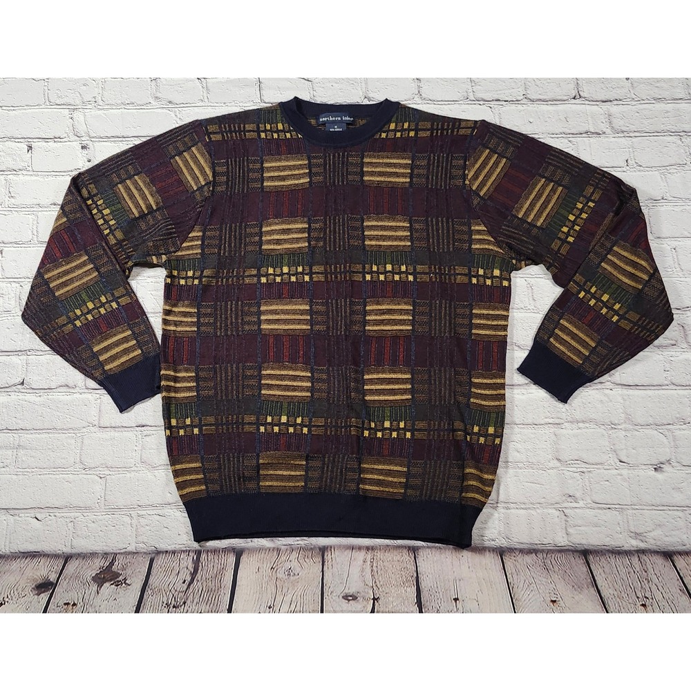 Vintage Northern Isles Mens Vintage Geometric Knit Sweater Multi Color M